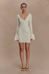 Amari Knit Crochet Knit Mini Dress - Ivory