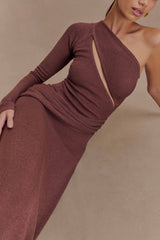 Alexius One Shoulder Knit Maxi Dress - Nutmeg
