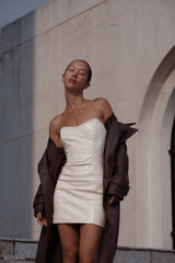 Sophie Faux Leather Strapless Mini Dress - Bone