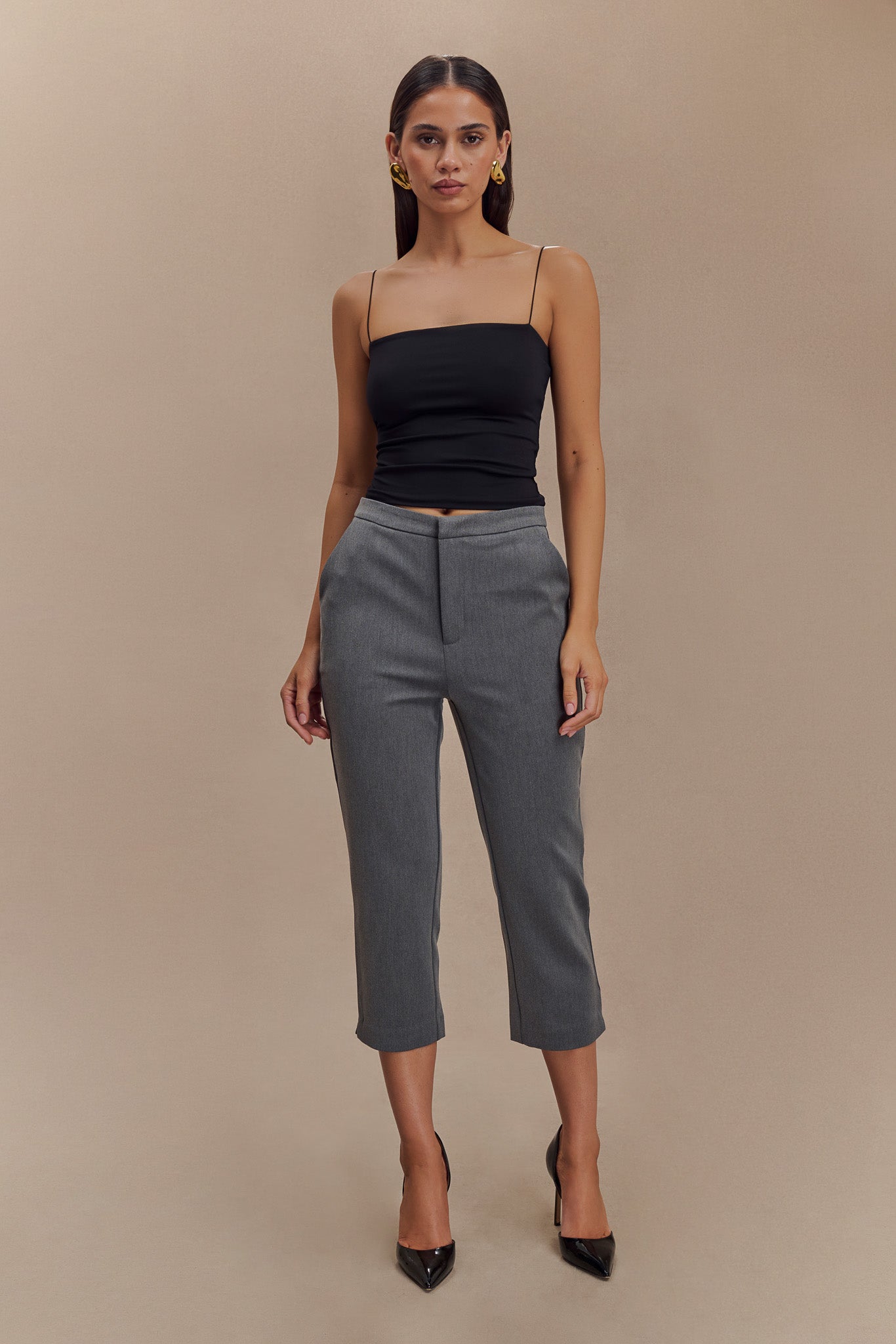 Anne Fitted Capri Pants - Charcoal Marle