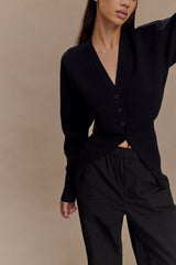 Alexia Buttoned Oversized Cardigan - Black