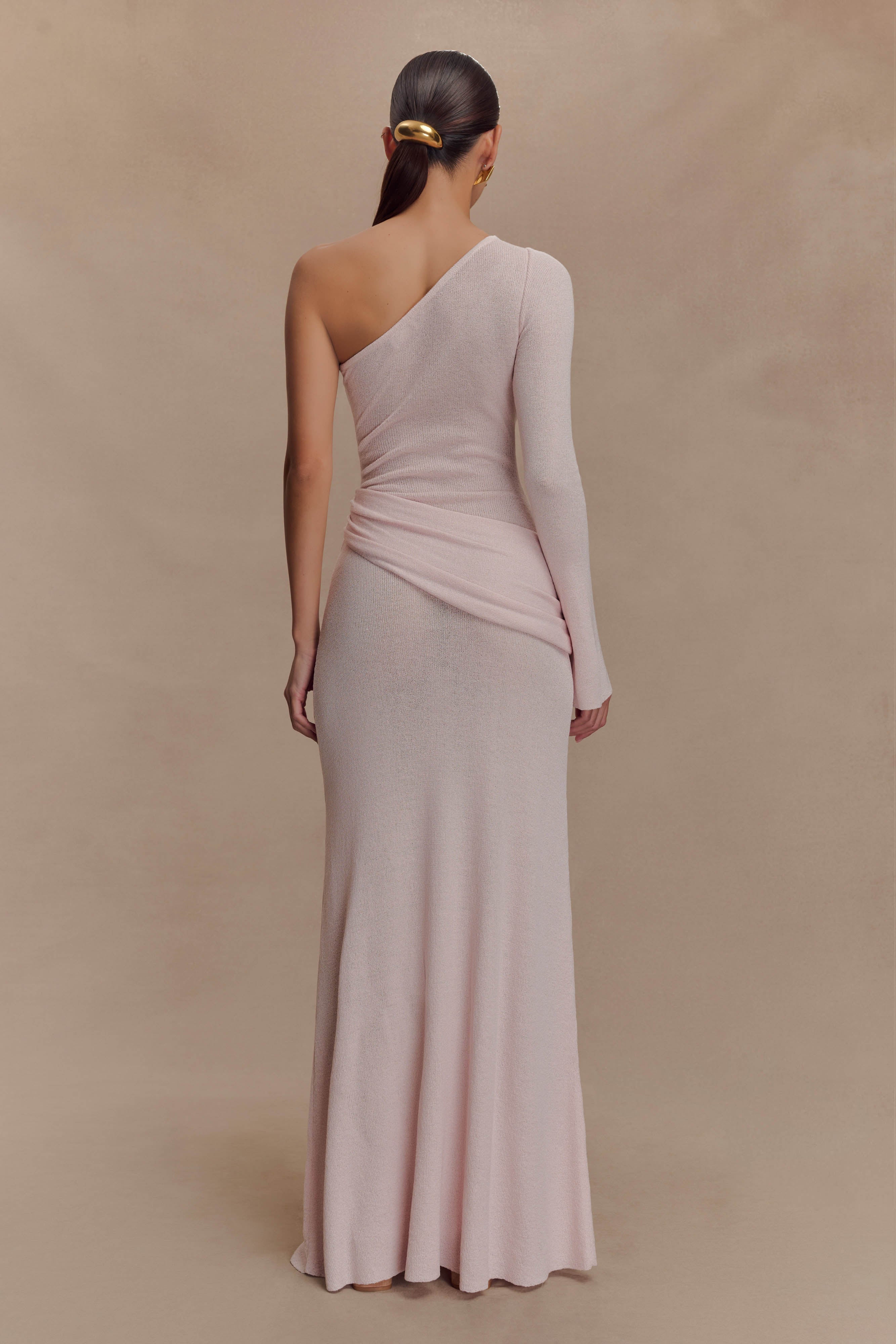 Alexius One Shoulder Knit Maxi Dress - Dusty Pink