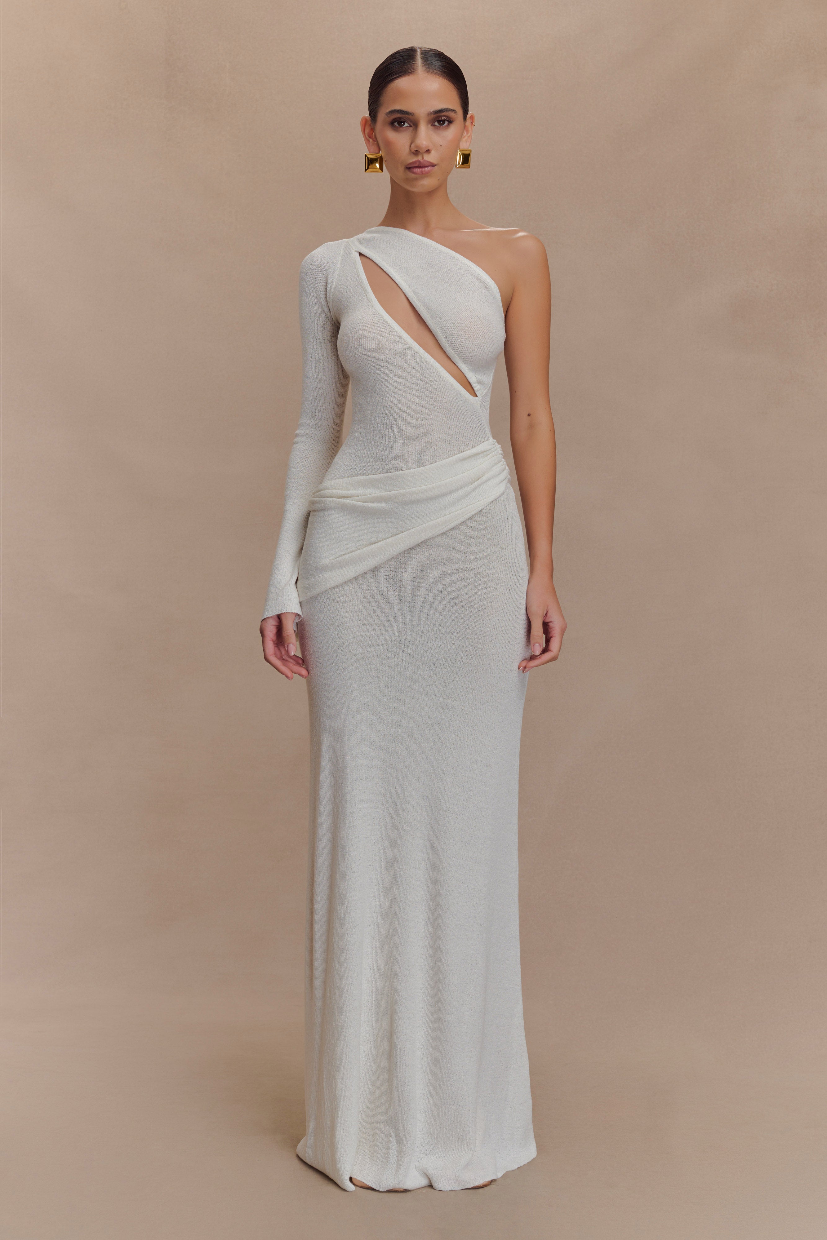 Alexius One Shoulder Knit Maxi Dress - Ivory
