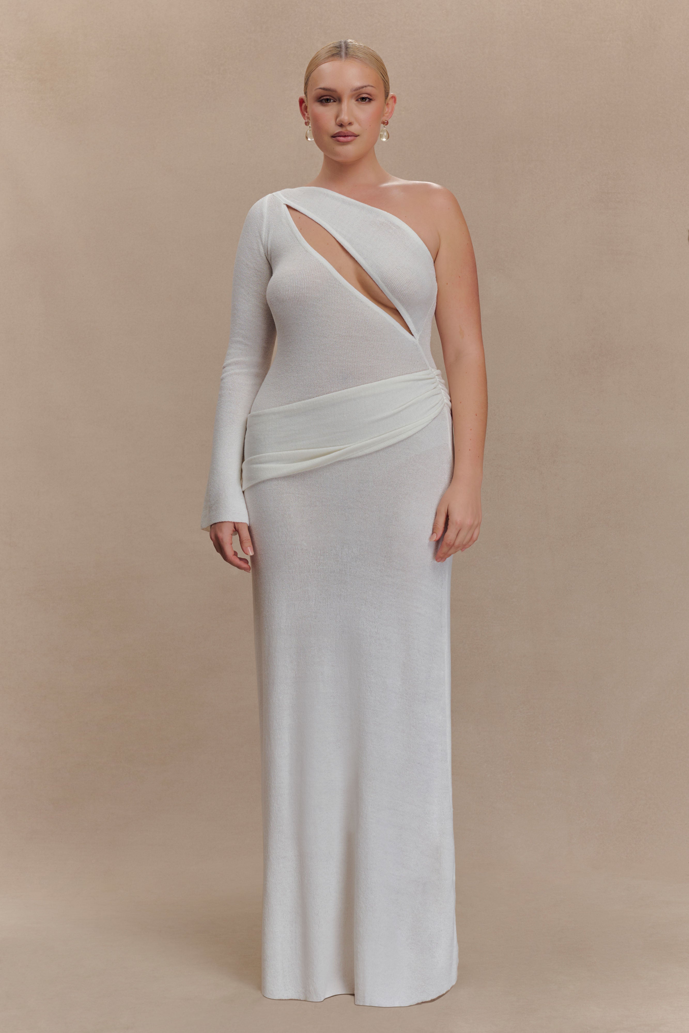 Alexius One Shoulder Knit Maxi Dress - Ivory