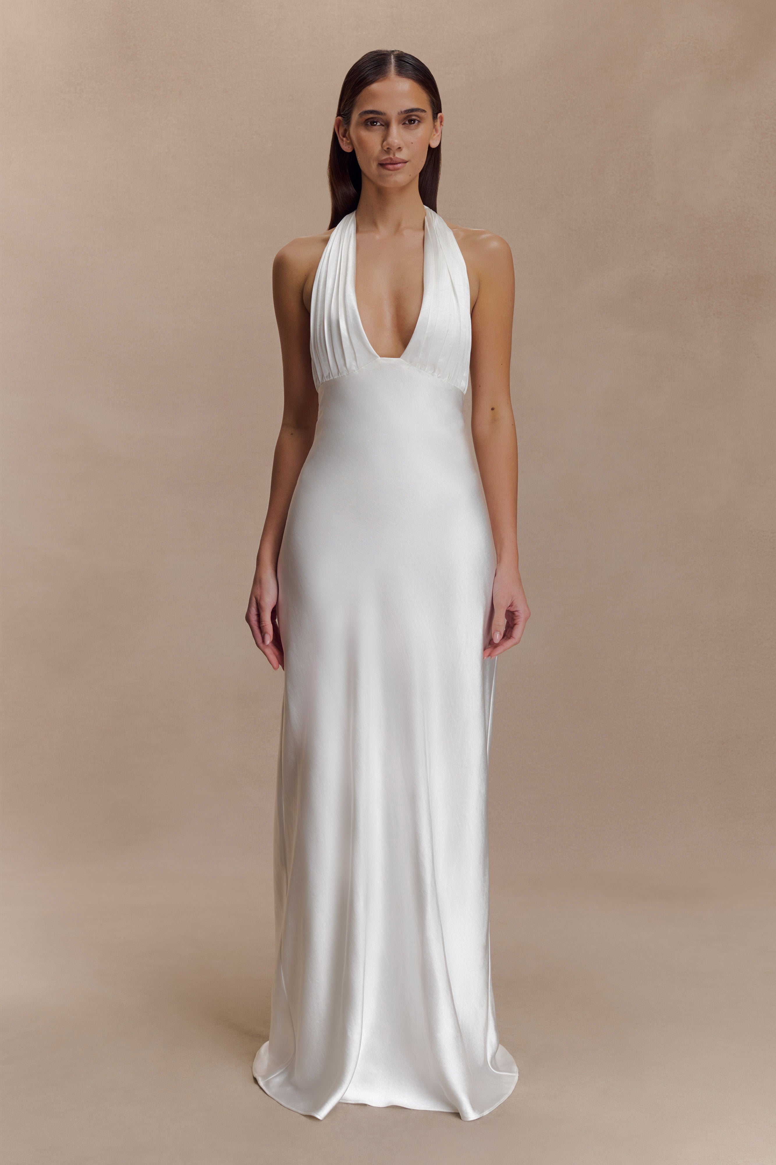 Alice Satin Halter Maxi Dress - White