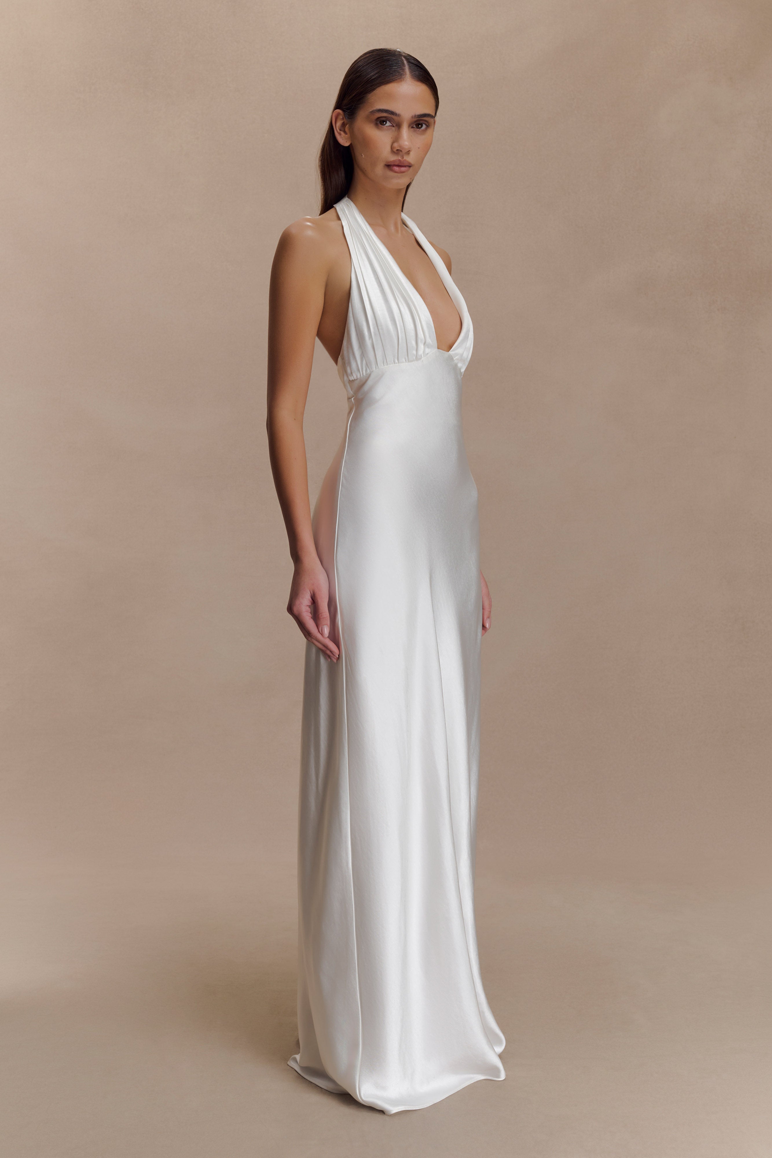 Alice Satin Halter Maxi Dress - White