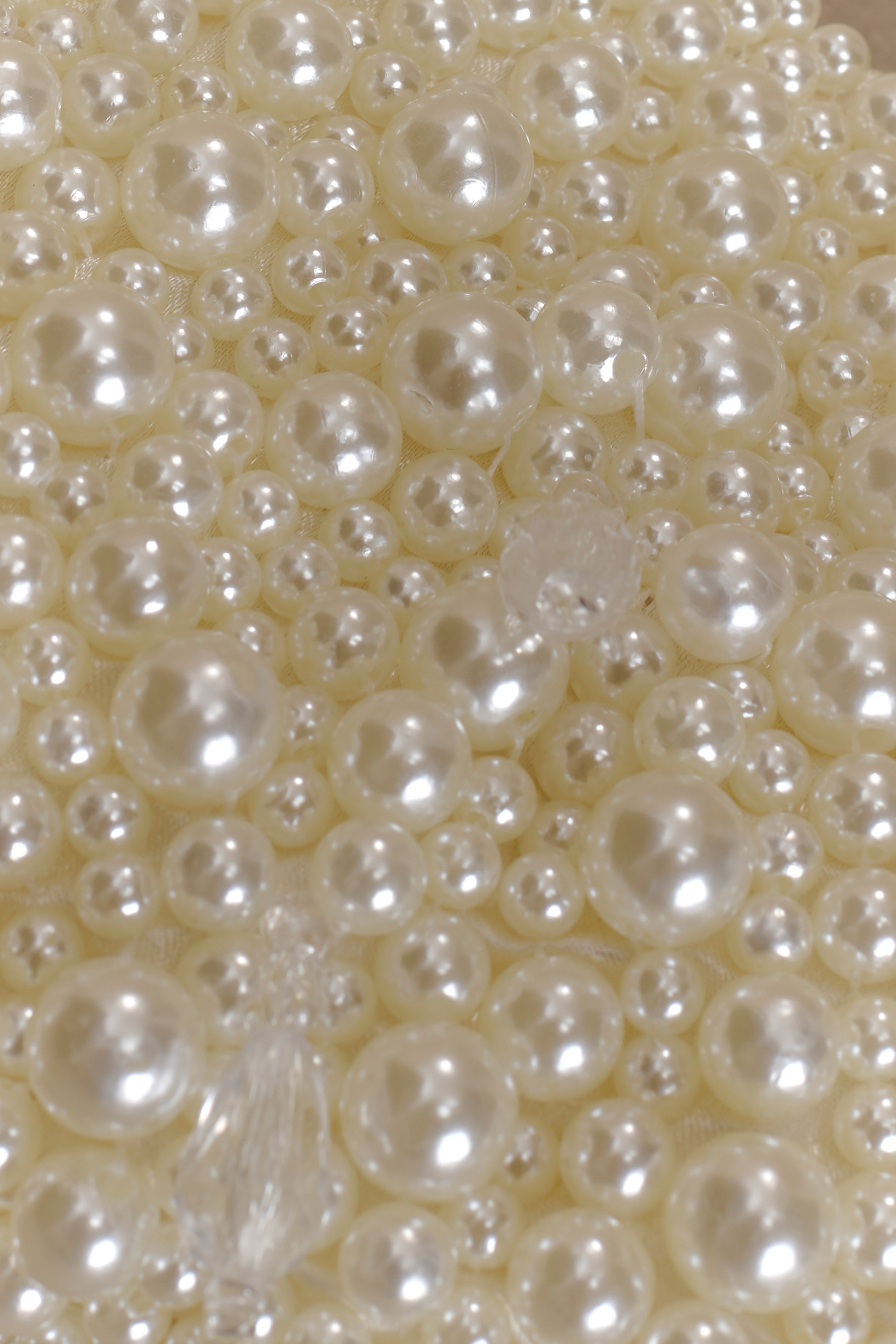 Amara Pearl Teardrop Beaded Bag - White