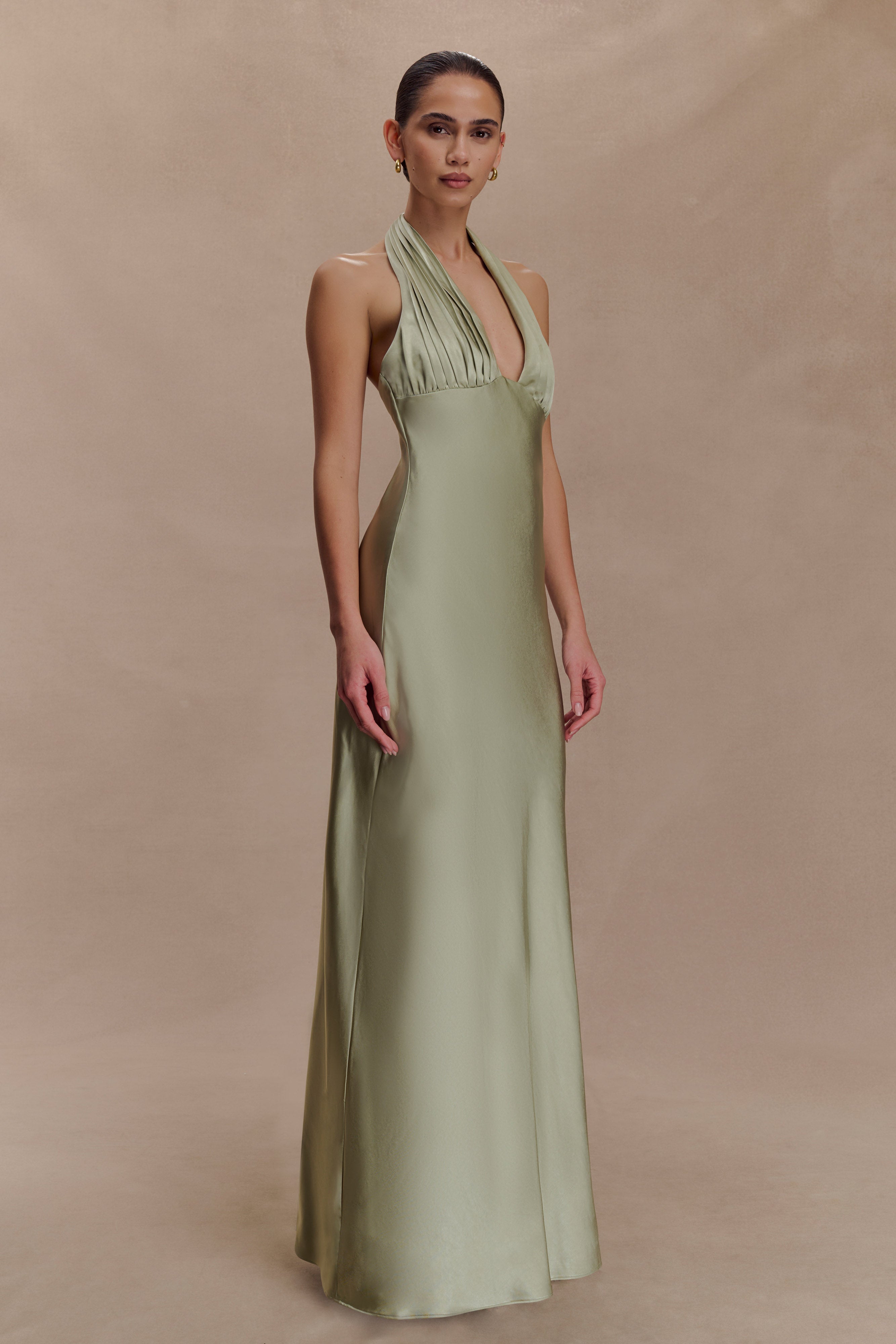 Alice Satin Halter Maxi Dress - Sage