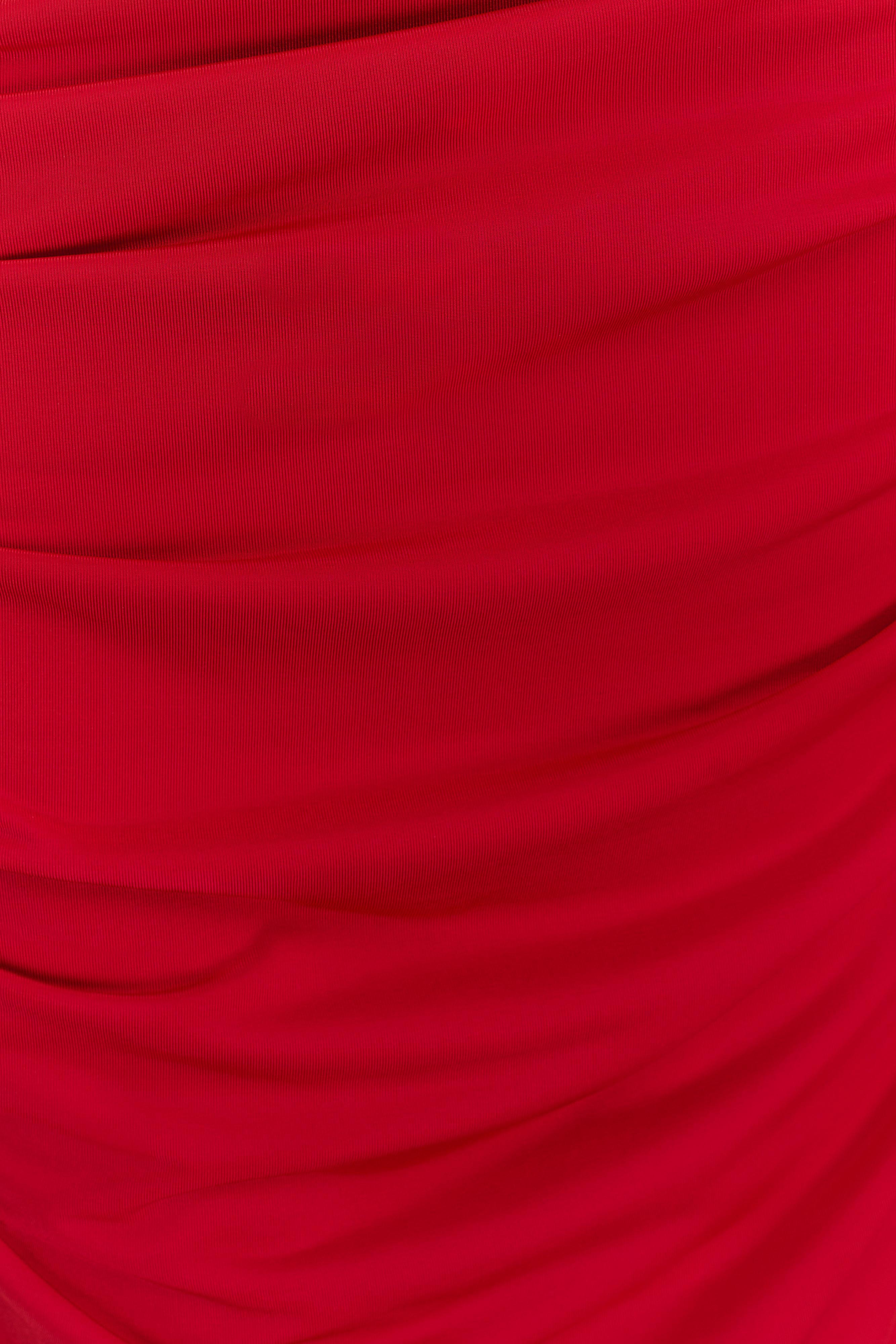 Amandine Ruched Slinky Maxi Dress - Ruby