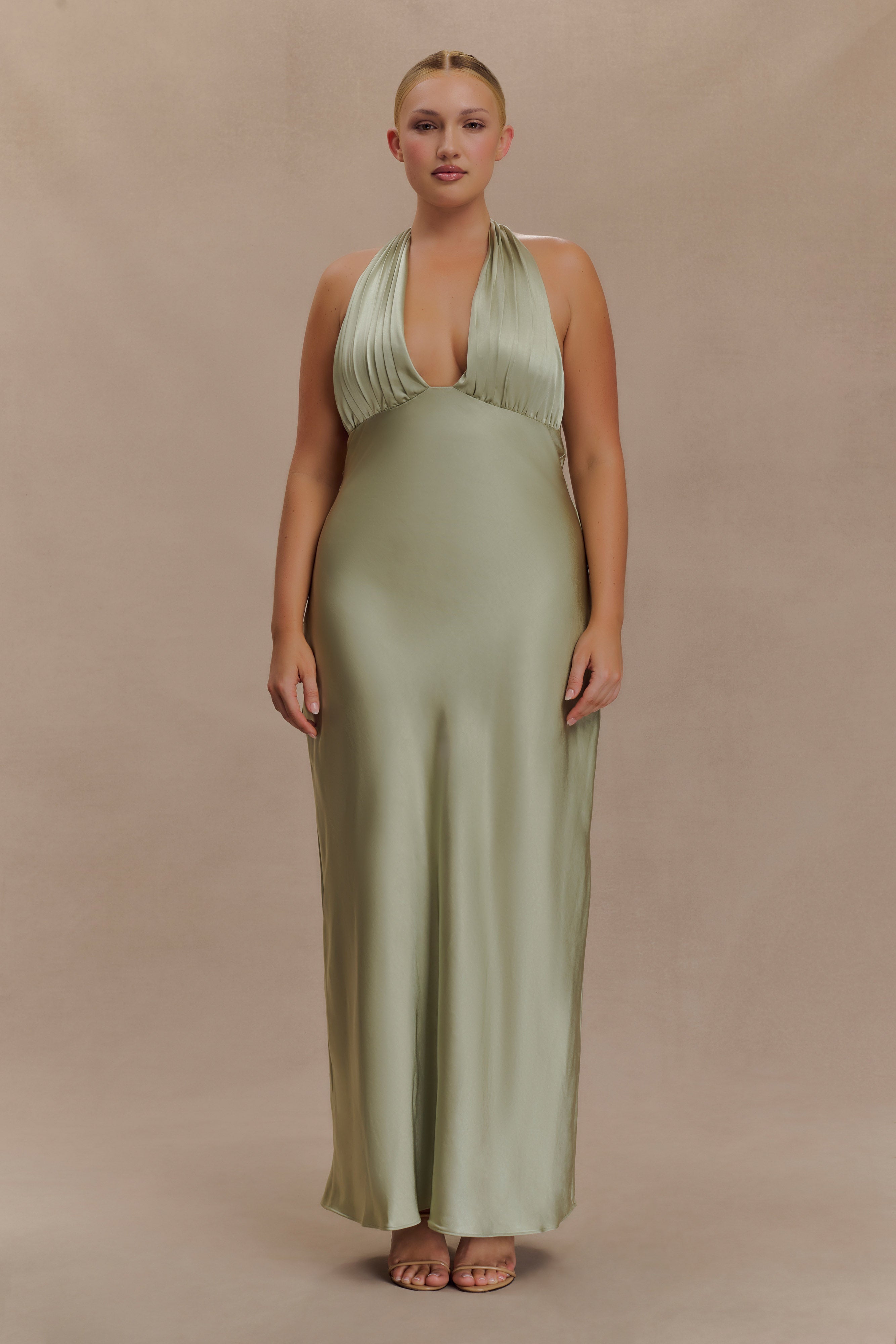 Alice Satin Halter Maxi Dress - Sage