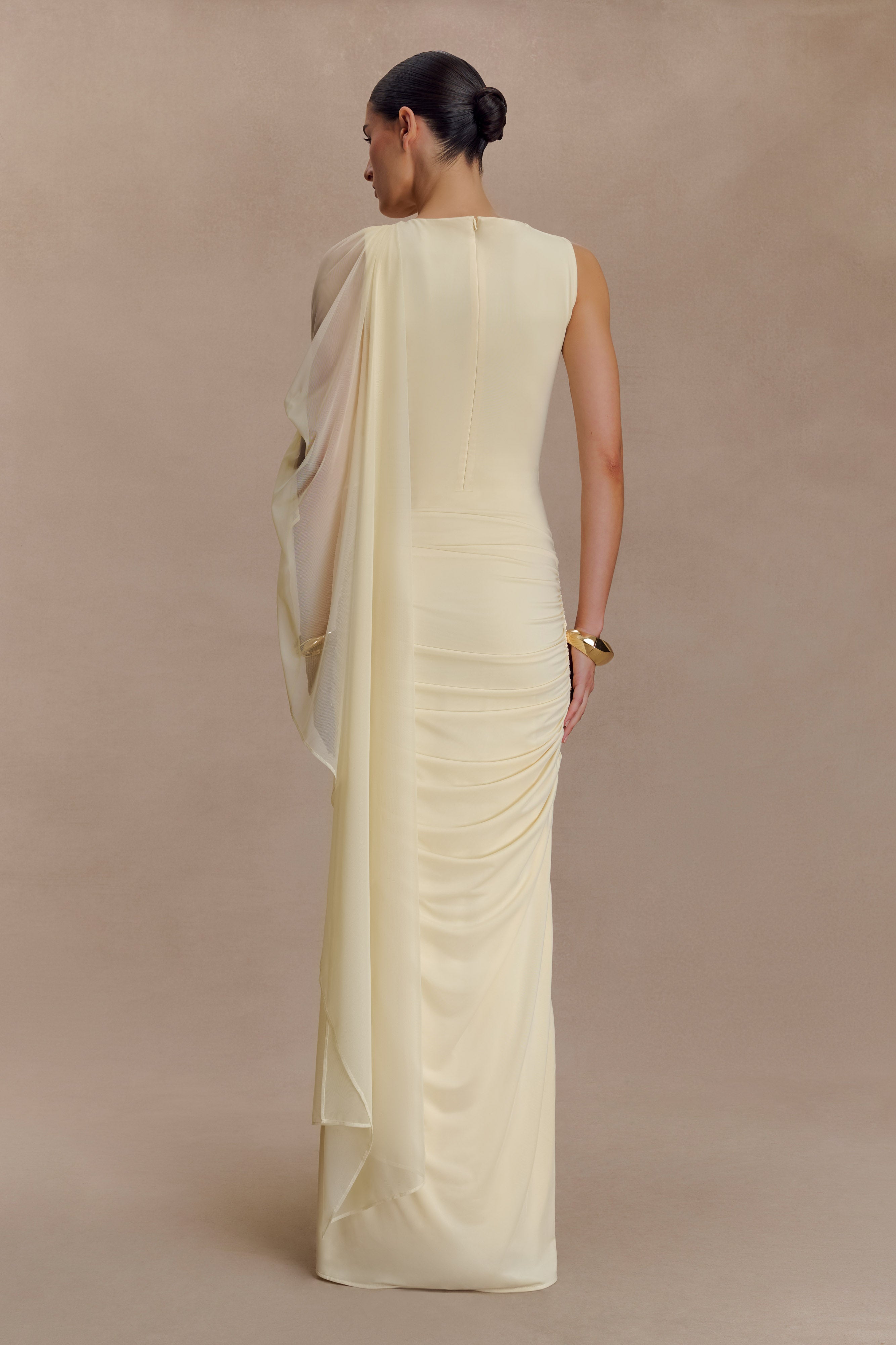 Amandine Ruched Slinky Maxi Dress - Lemon