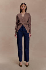 Amanda Statement Button Knit Cardigan - Cacao Brown