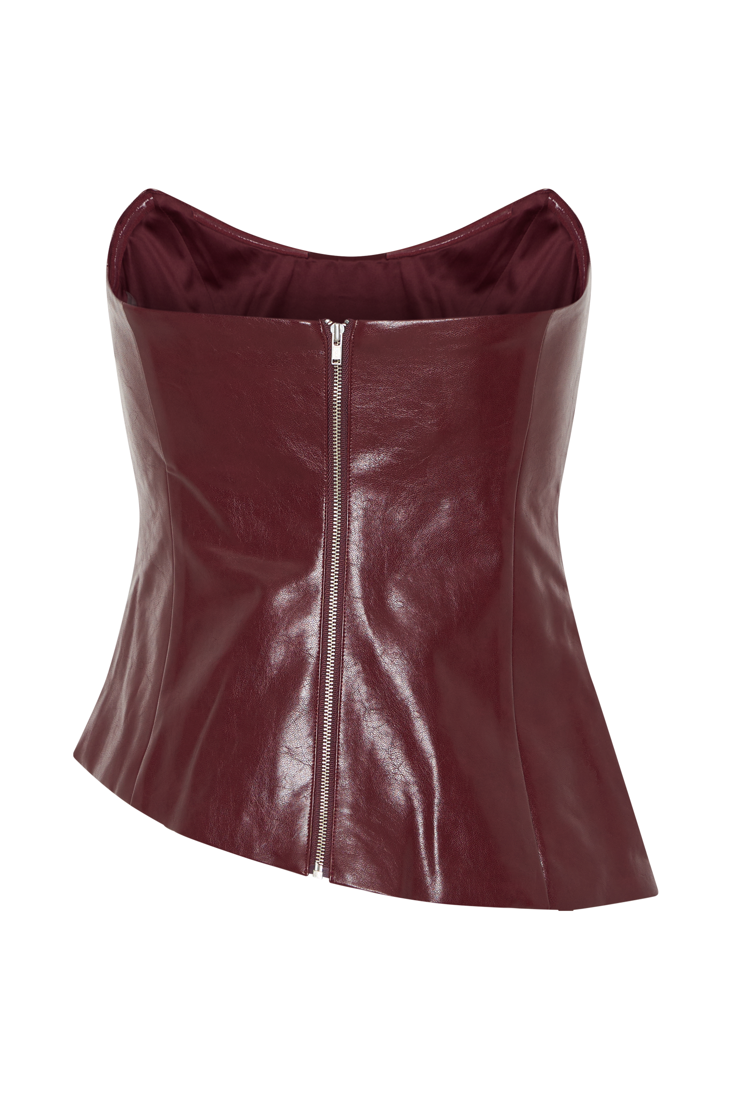 Allana Faux Leather Strapless Top - Cherry Red