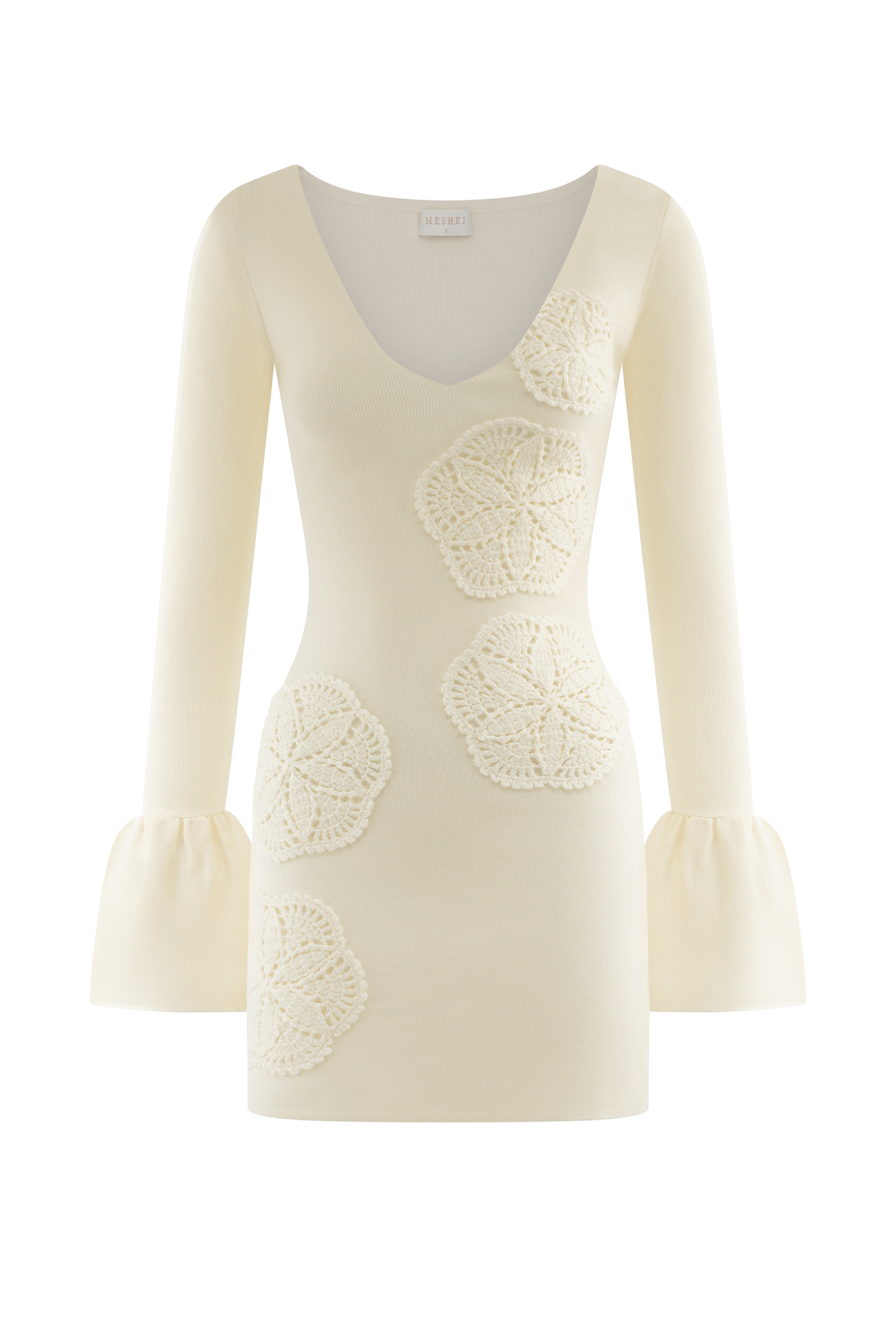 Amari Knit Crochet Knit Mini Dress - Ivory